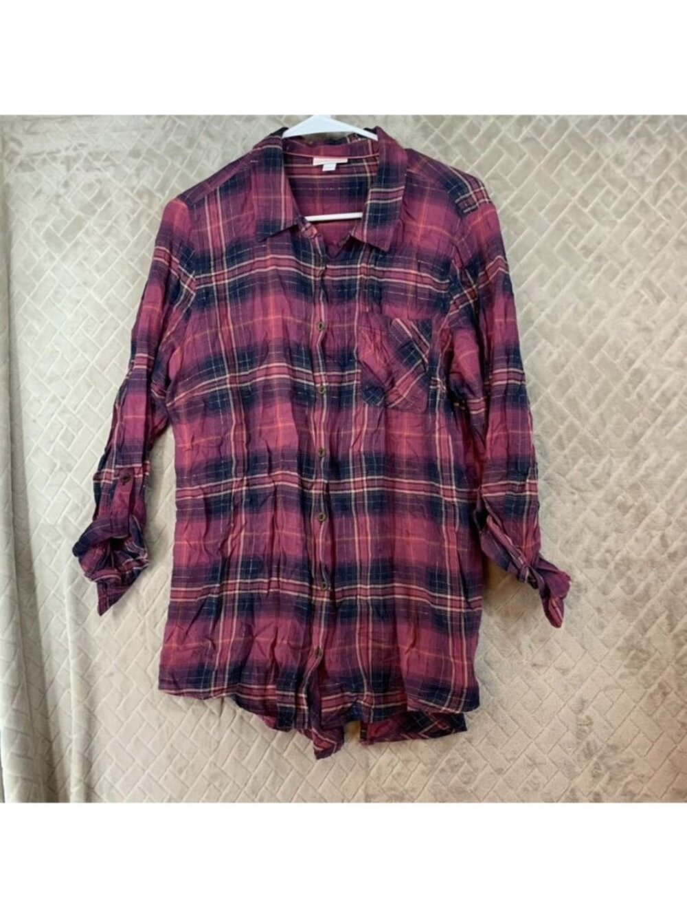 Westport 1962 Shirt Womens L Purple Metallic Plaid Flannel Button Back